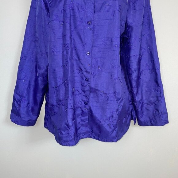 Clothes Womens XL Top Blouse Purple Embroidered Long Sleeve Dressy Career Work - Picture 4 of 11